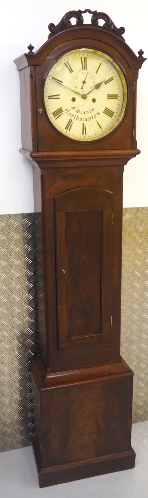 19THC Northampton 8 Day Longcase Clock Mahogany Case Signed Painted Round Dial Grandfather Clock
