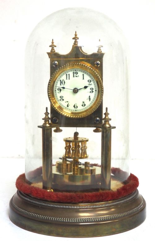 Small Dial 400-Day Torsion Clock German Anniversary Clock Mantel Clock C1900
