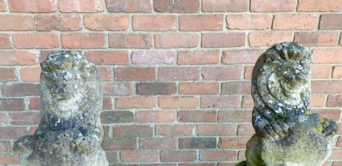 PAIR GARDEN STONE SEATED LIONS ON PLINTHS - ADDITIONAL PHOTO 4