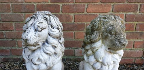 PAIR SEATED STONE LIONS - ADDITIONAL PHOTO 1