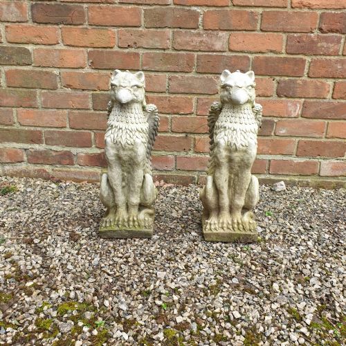 great pair garden post griffins - CATEGORY: ANTIQUE MISCELLANEOUS - DATED 1930