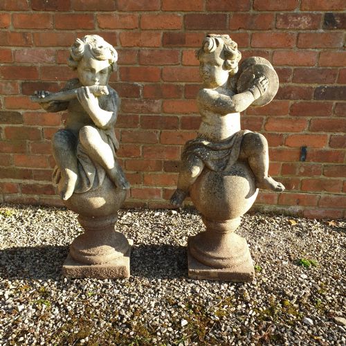 super pair garden cherub stone ornaments - CATEGORY: ANTIQUE MISCELLANEOUS - DATED 1900
