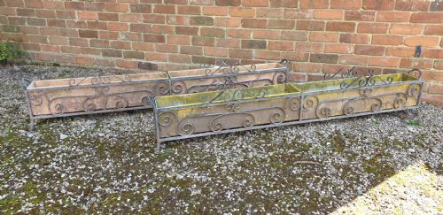 PAIR LARGE WROUGHT IRON CONSERVATORY GARDEN PLANTERS - ADDITIONAL PHOTO 1