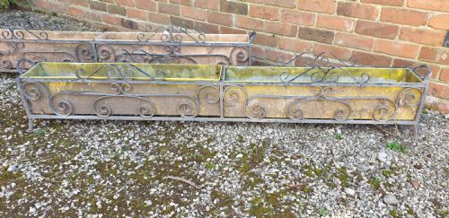 PAIR LARGE WROUGHT IRON CONSERVATORY GARDEN PLANTERS - ADDITIONAL PHOTO 3
