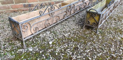 PAIR LARGE WROUGHT IRON CONSERVATORY GARDEN PLANTERS - ADDITIONAL PHOTO 5