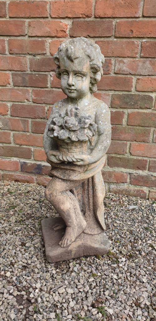 LARGE STONE GARDEN STATUE OF A CHERUB - ADDITIONAL PHOTO 2