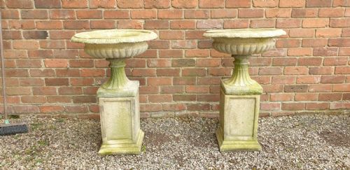 PAIR REGENCY GARDEN URNS ON PLINTHS - ADDITIONAL PHOTO 1