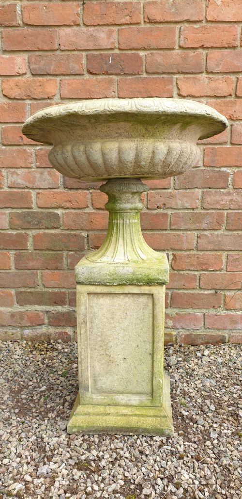 PAIR REGENCY GARDEN URNS ON PLINTHS - ADDITIONAL PHOTO 2