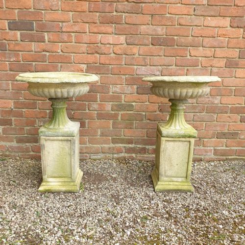 pair regency garden urns on plinths - CATEGORY: ANTIQUE MISCELLANEOUS - DATED 1920