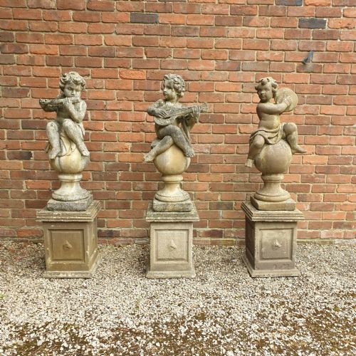 set three large garden cherubs on plinths - CATEGORY: ANTIQUE MISCELLANEOUS - DATED 1920