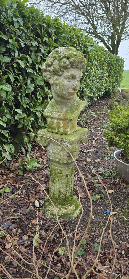 WELL WEATHERED BUST OF DAVID ON PLINTH - ADDITIONAL PHOTO 2