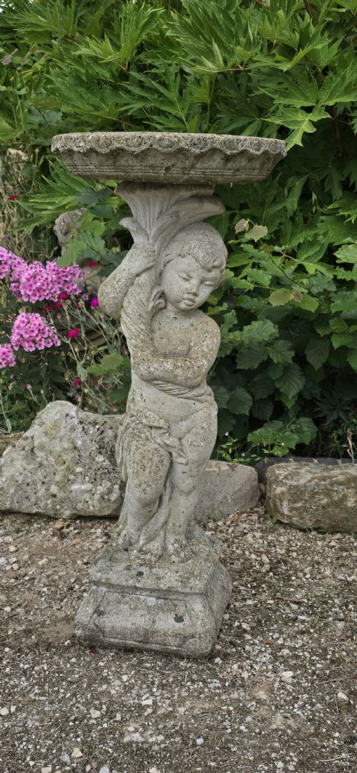 GOOD WEATHERED STONE BIRD BATH - ADDITIONAL PHOTO 1