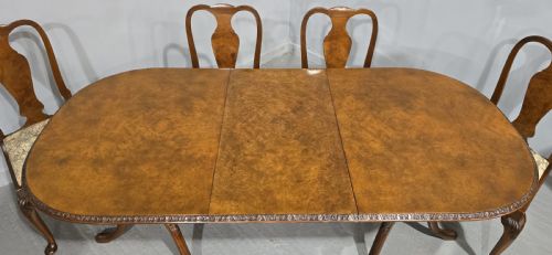 BURR WALNUT TABLE AND FOUR CHAIRS DINING SUITE - ADDITIONAL PHOTO 5