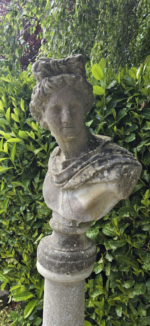 WELL WEATHERED BUST OF APOLLO ON PEDESTAL - ADDITIONAL PHOTO 2