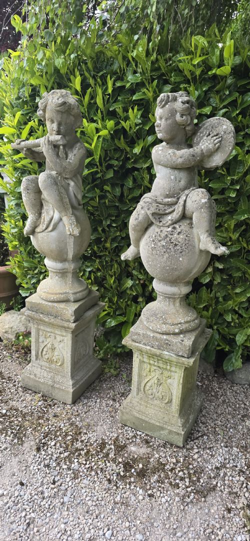 LARGE PAIR STONE CHERUBS ON PLINTHS - ADDITIONAL PHOTO 7