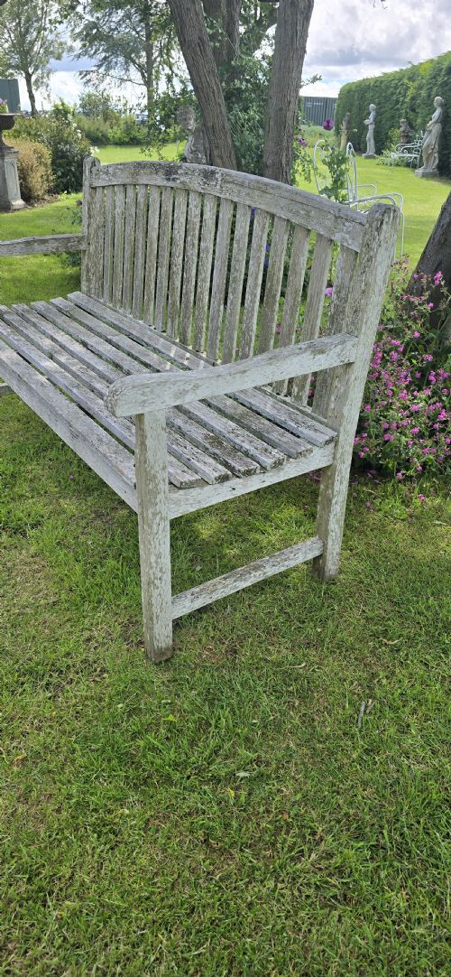 WELL SILVERED VINTAGE TEAK GARDEN BENCH - ADDITIONAL PHOTO 4