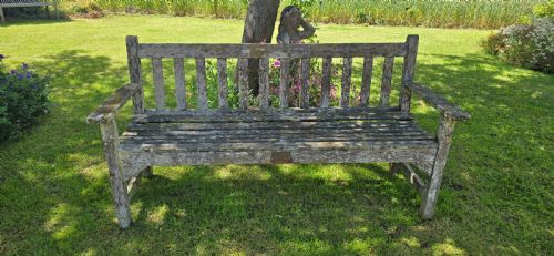 WELL WEATHERED TEAK GARDEN BENCH - ADDITIONAL PHOTO 2