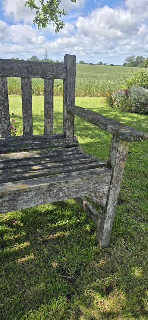WELL WEATHERED TEAK GARDEN BENCH - ADDITIONAL PHOTO 5