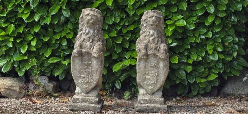 LARGE PAIR WEATHERED STANDING LIONS - ADDITIONAL PHOTO 2