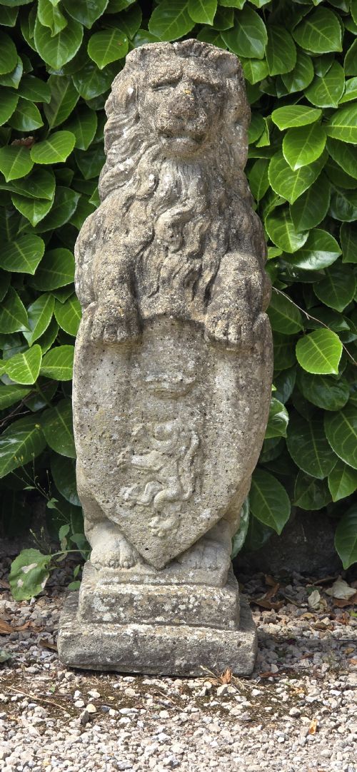 LARGE PAIR WEATHERED STANDING LIONS - ADDITIONAL PHOTO 3