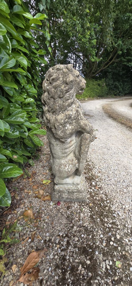 LARGE PAIR WEATHERED STANDING LIONS - ADDITIONAL PHOTO 7