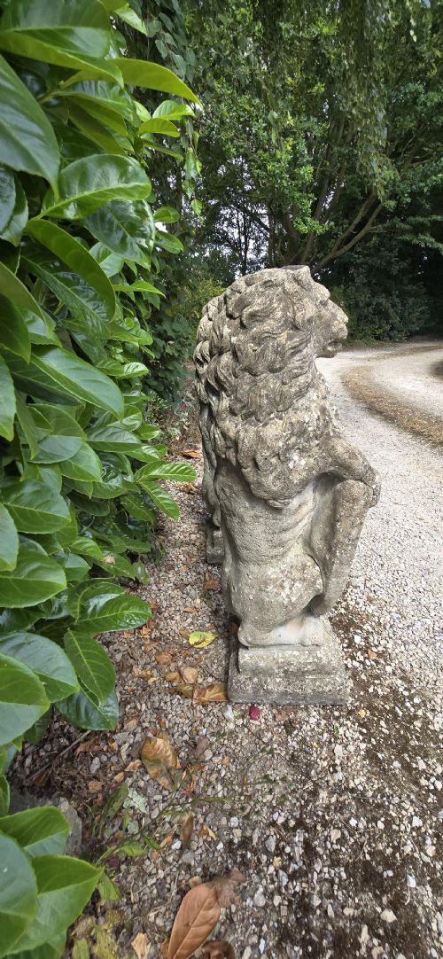 LARGE PAIR WEATHERED STANDING LIONS - ADDITIONAL PHOTO 8
