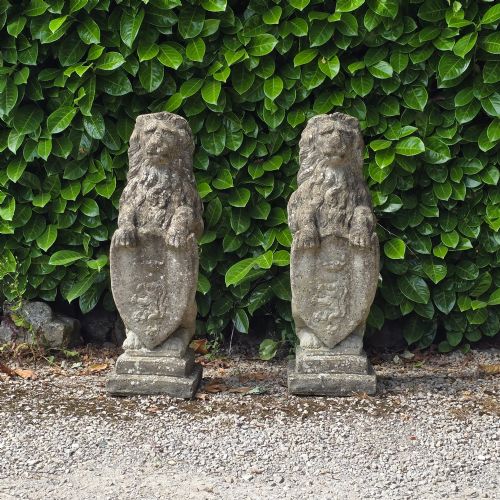 LARGE PAIR WEATHERED STANDING LIONS - ADDITIONAL PHOTO 1