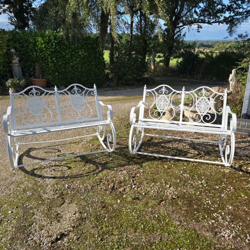 Super Pair Restored Iron Rocking Benches