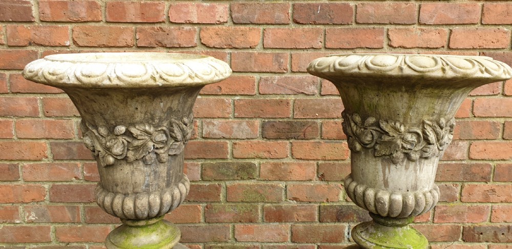 Wonderful Pair  Garden Urns on Plinths View IV