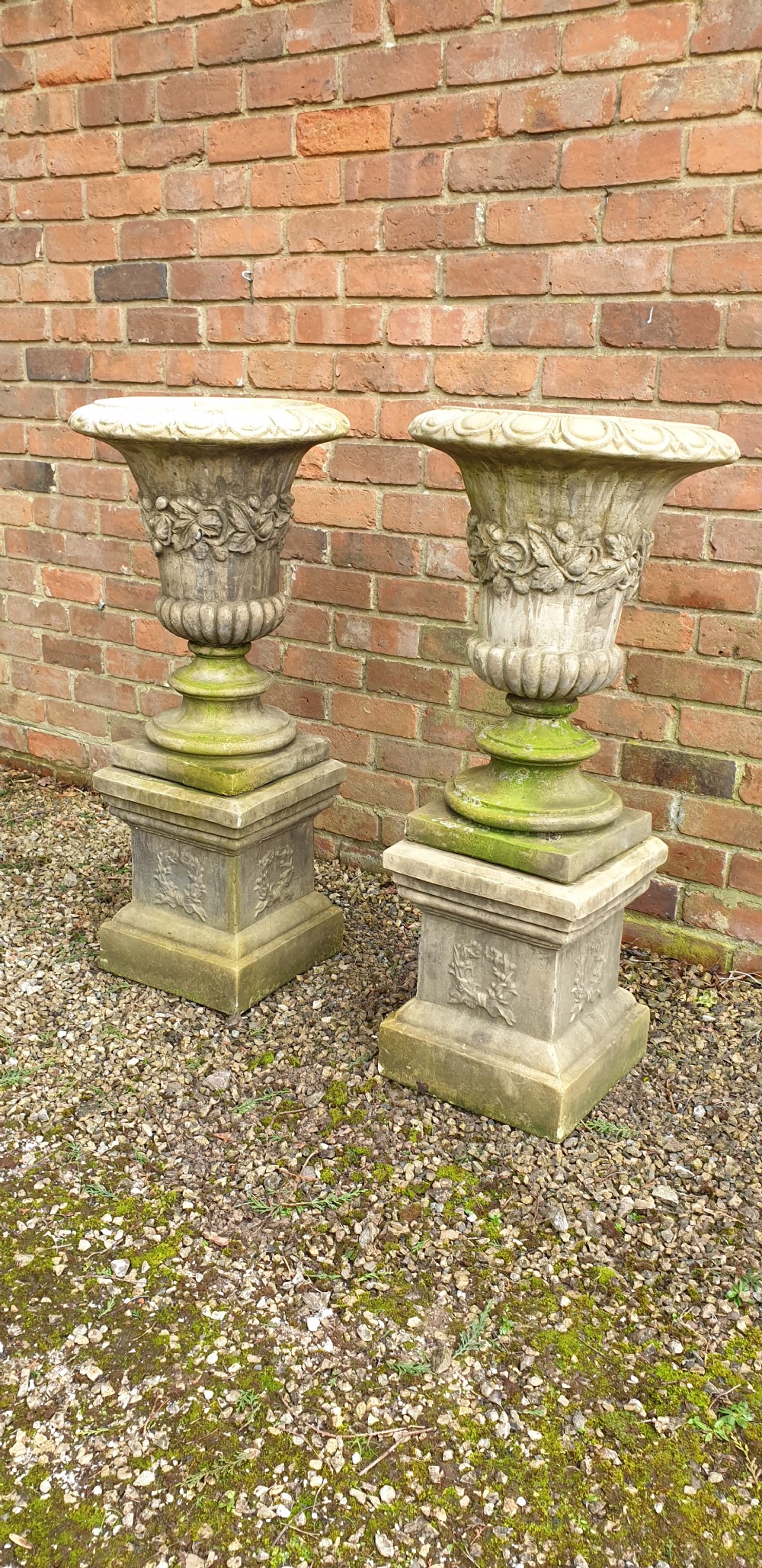 Wonderful Pair  Garden Urns on Plinths View VI