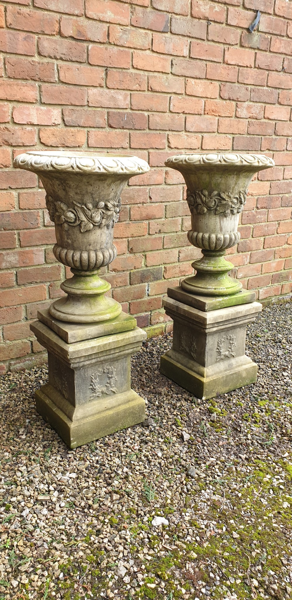 Wonderful Pair  Garden Urns on Plinths View VII