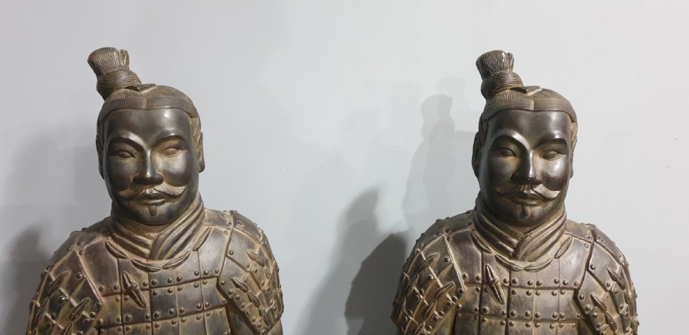 Large Pair Chinese Terracotta Soldiers View V