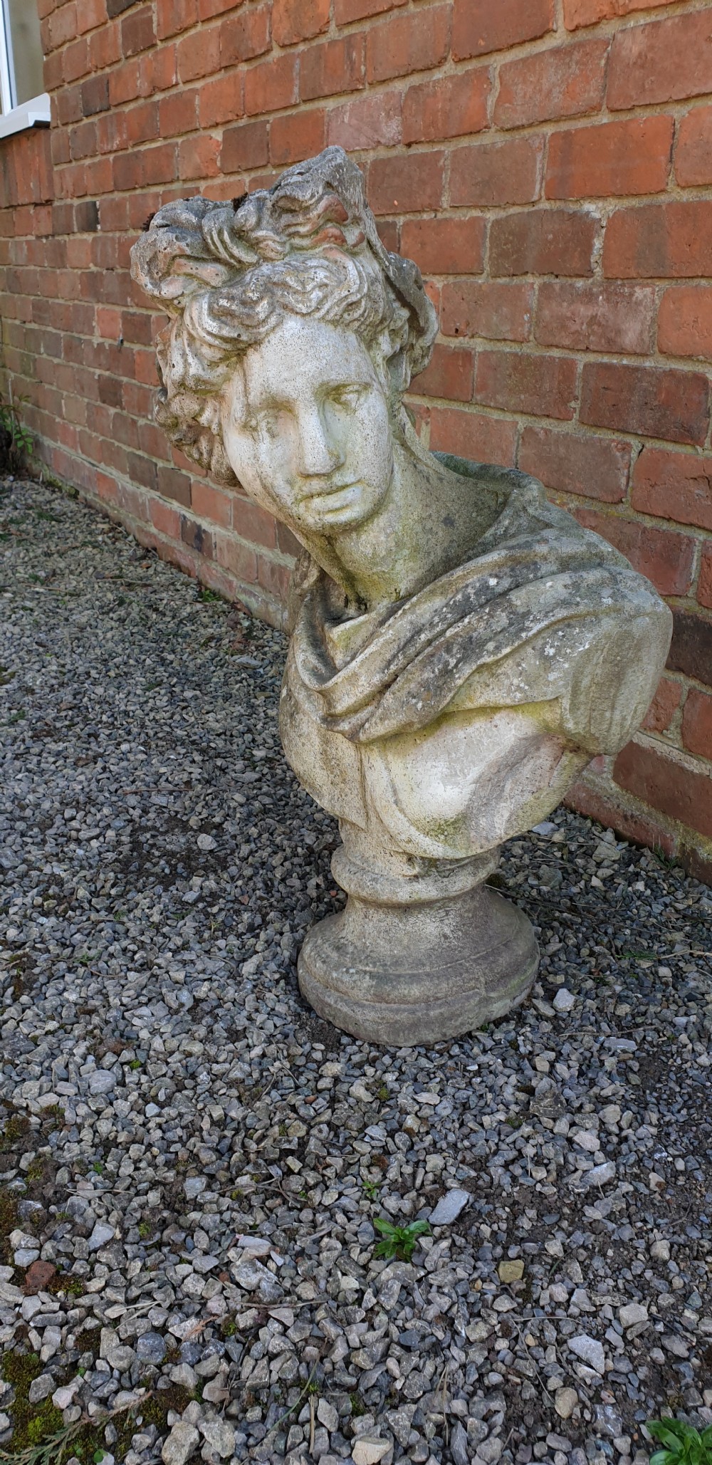 Large Stone Garden Bust of Appollo on Plinth View V
