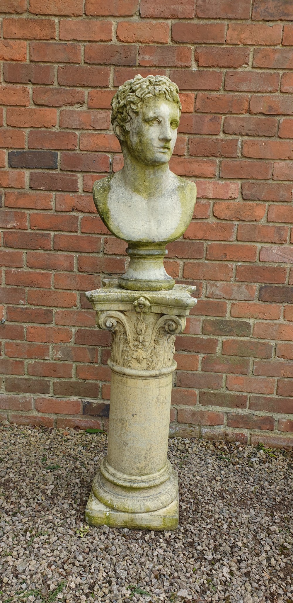 Large Stone Garden Bust of David on Plinth