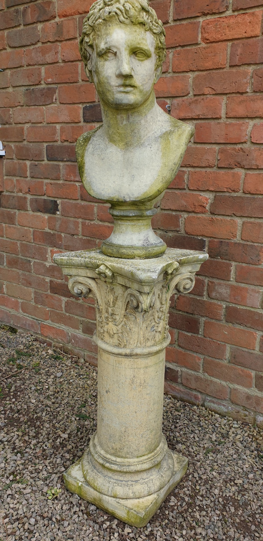 Large Stone Garden Bust of David on Plinth View II