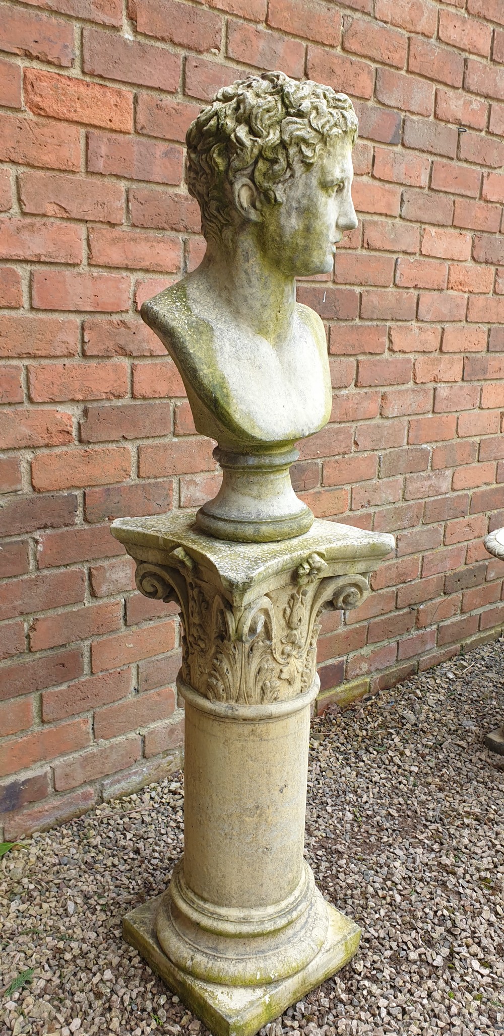 Large Stone Garden Bust of David on Plinth View IV