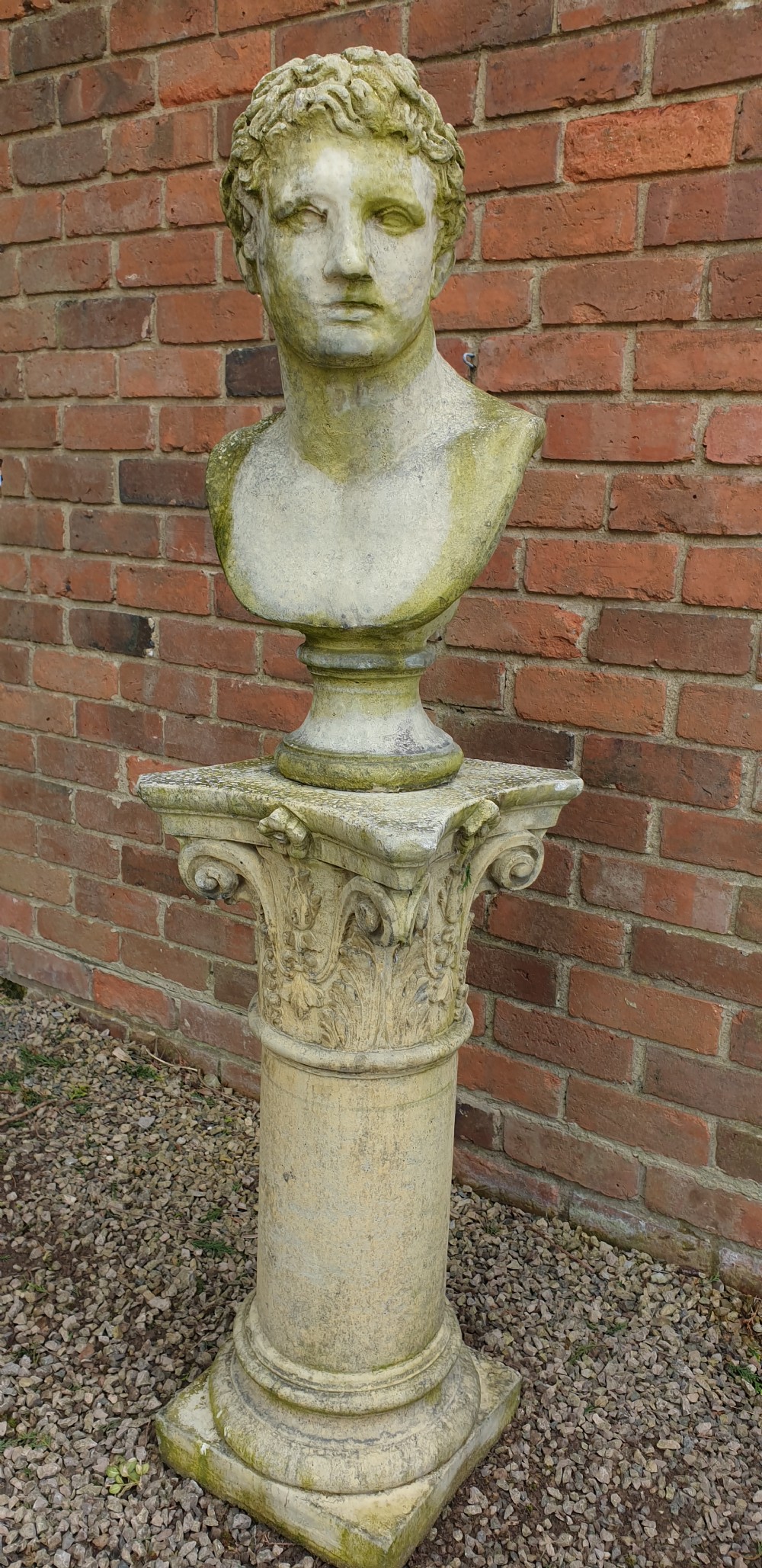 Large Stone Garden Bust of David on Plinth View V