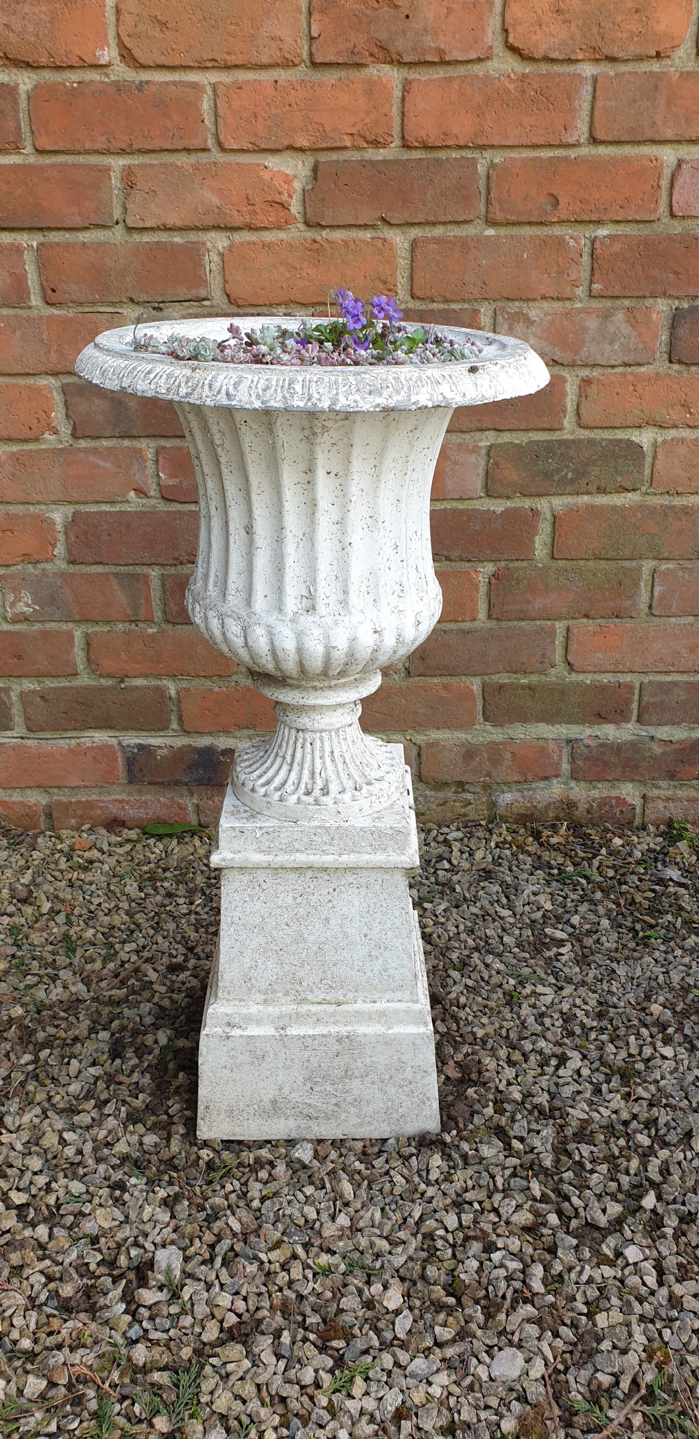 Mixed Metal Painted Garden Urn on Plinth