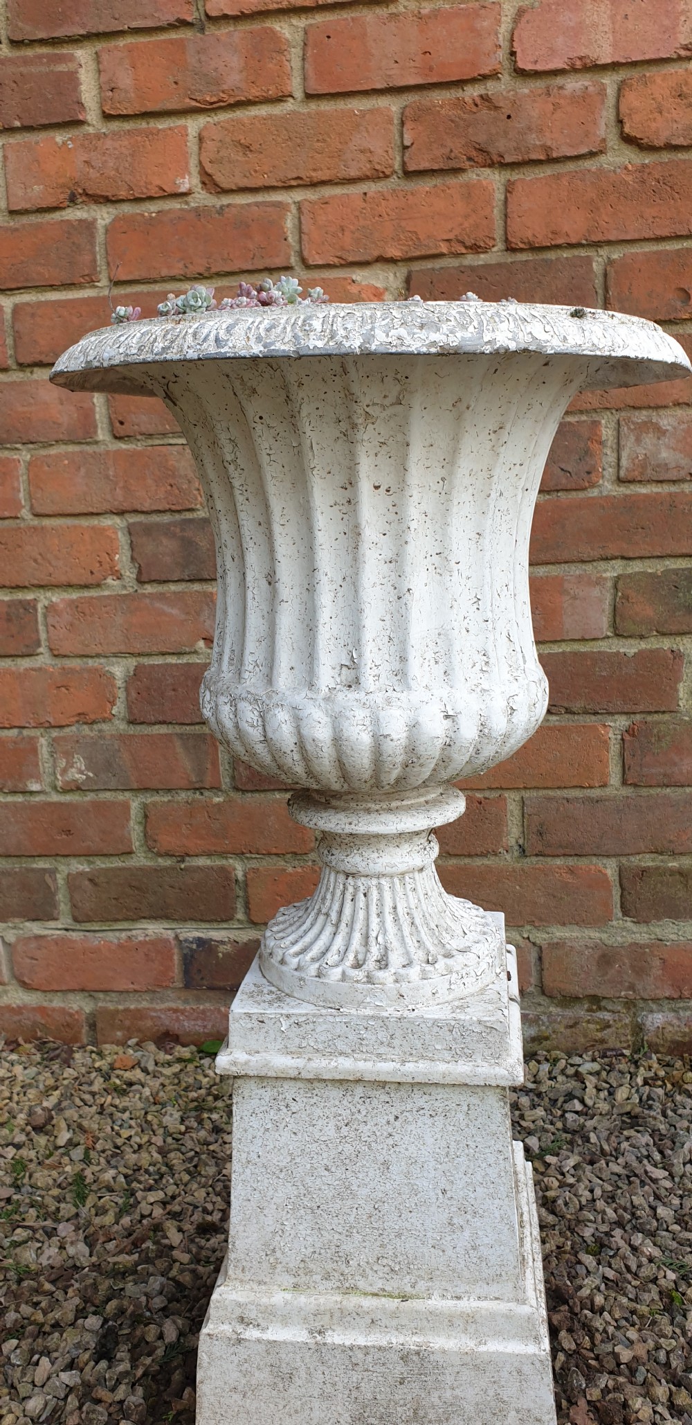 Mixed Metal Painted Garden Urn on Plinth View II