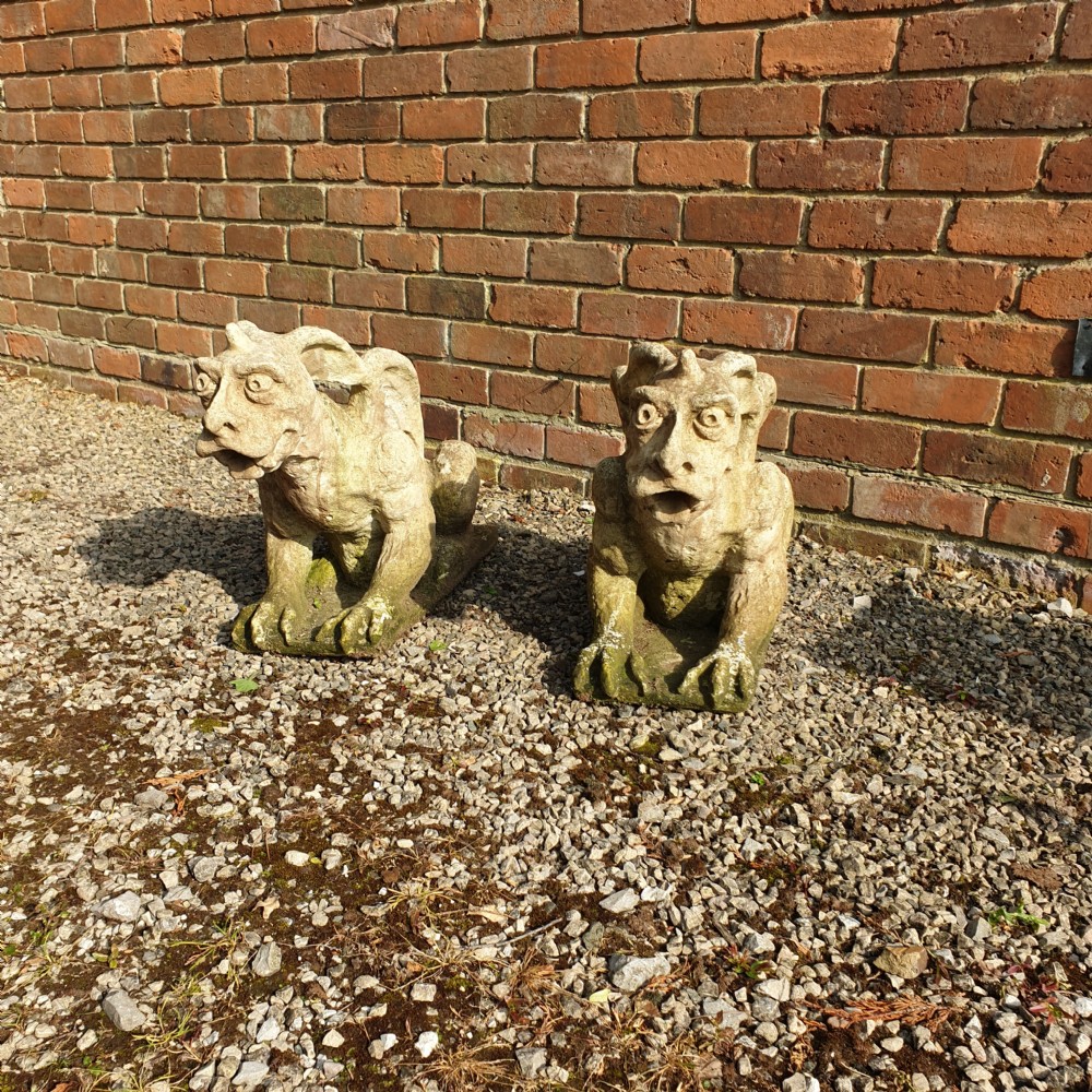 Pair of Stone Garden Gargoyles View II
