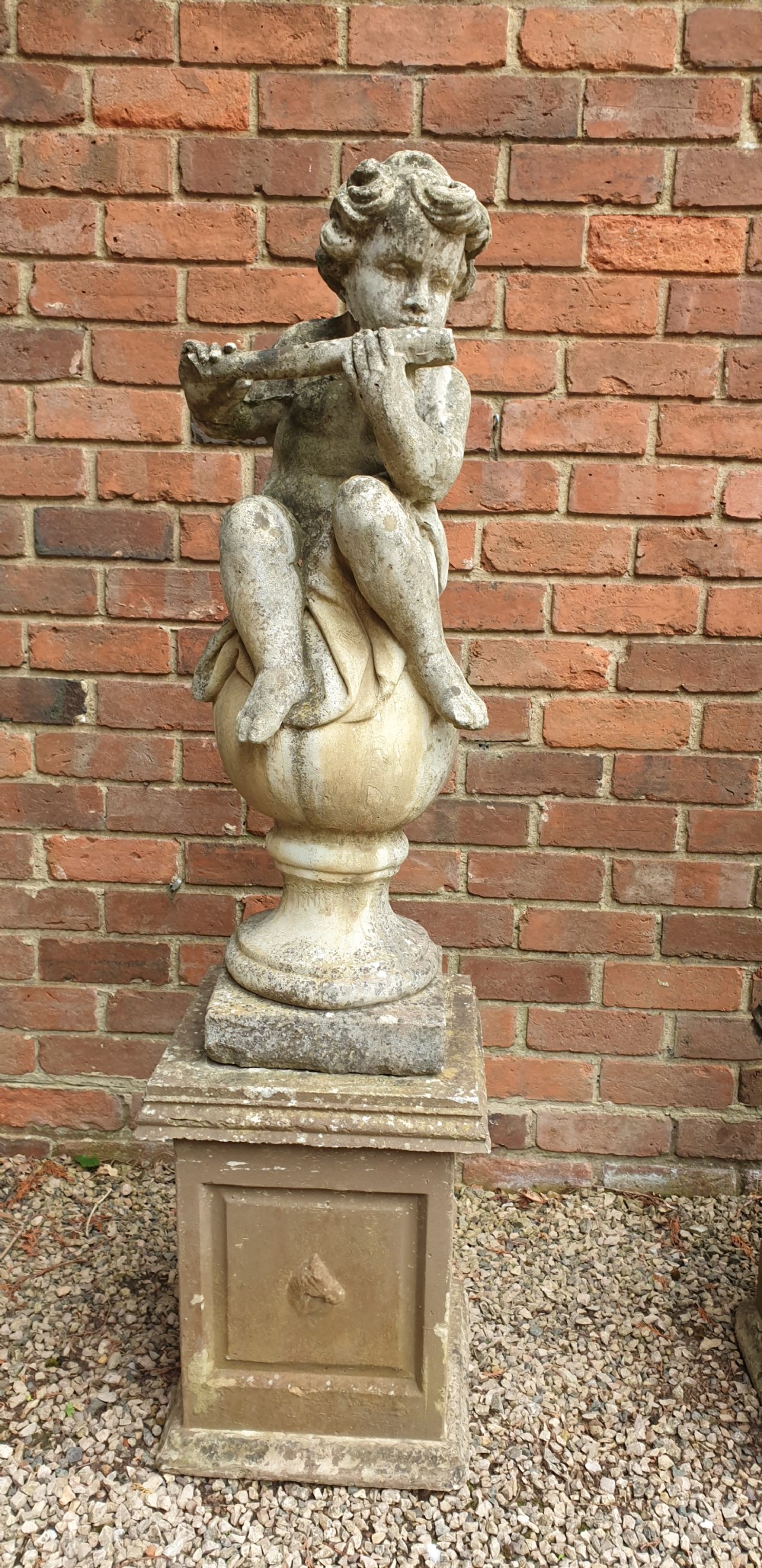 Set Three Large Garden Cherubs on Plinths View II