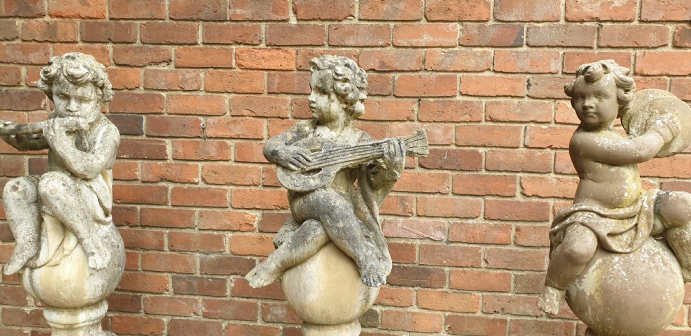 Set Three Large Garden Cherubs on Plinths View VII