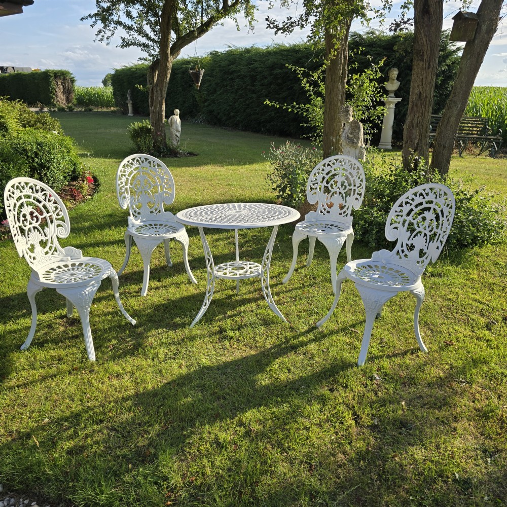 Cast Iron Garden Conservatory Set of Four Chairs and Table