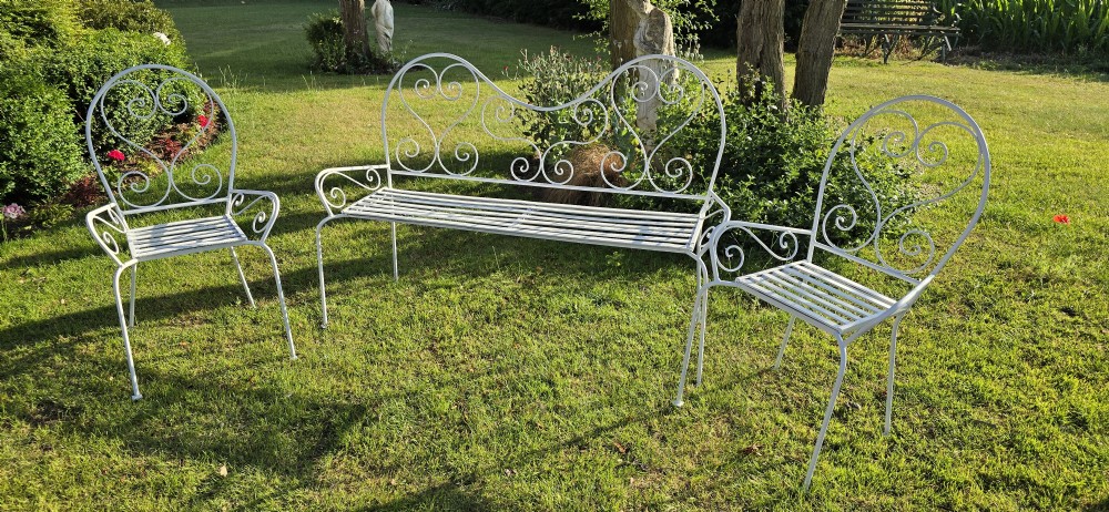 Wrought Iron Bench and Two Chairs View V