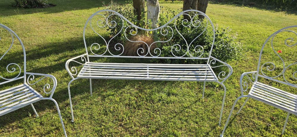 Wrought Iron Bench and Two Chairs View VI