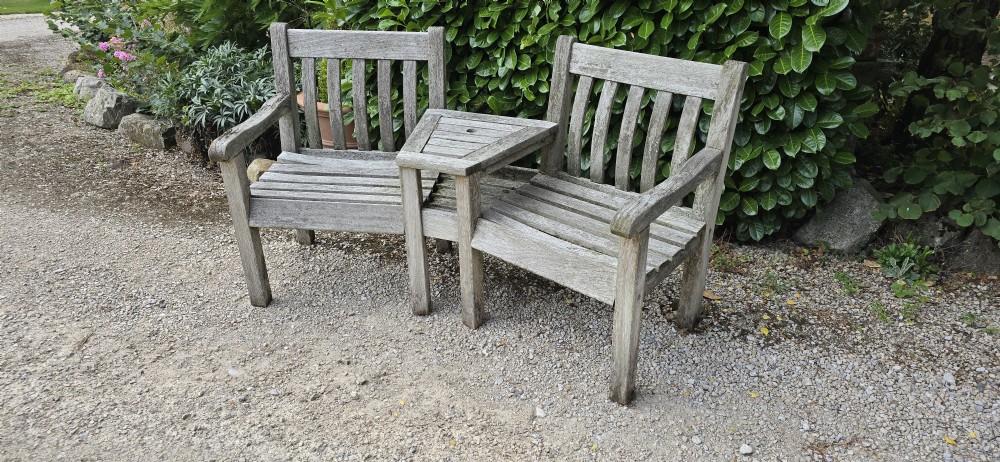 Silvered Double Garden Bench View II
