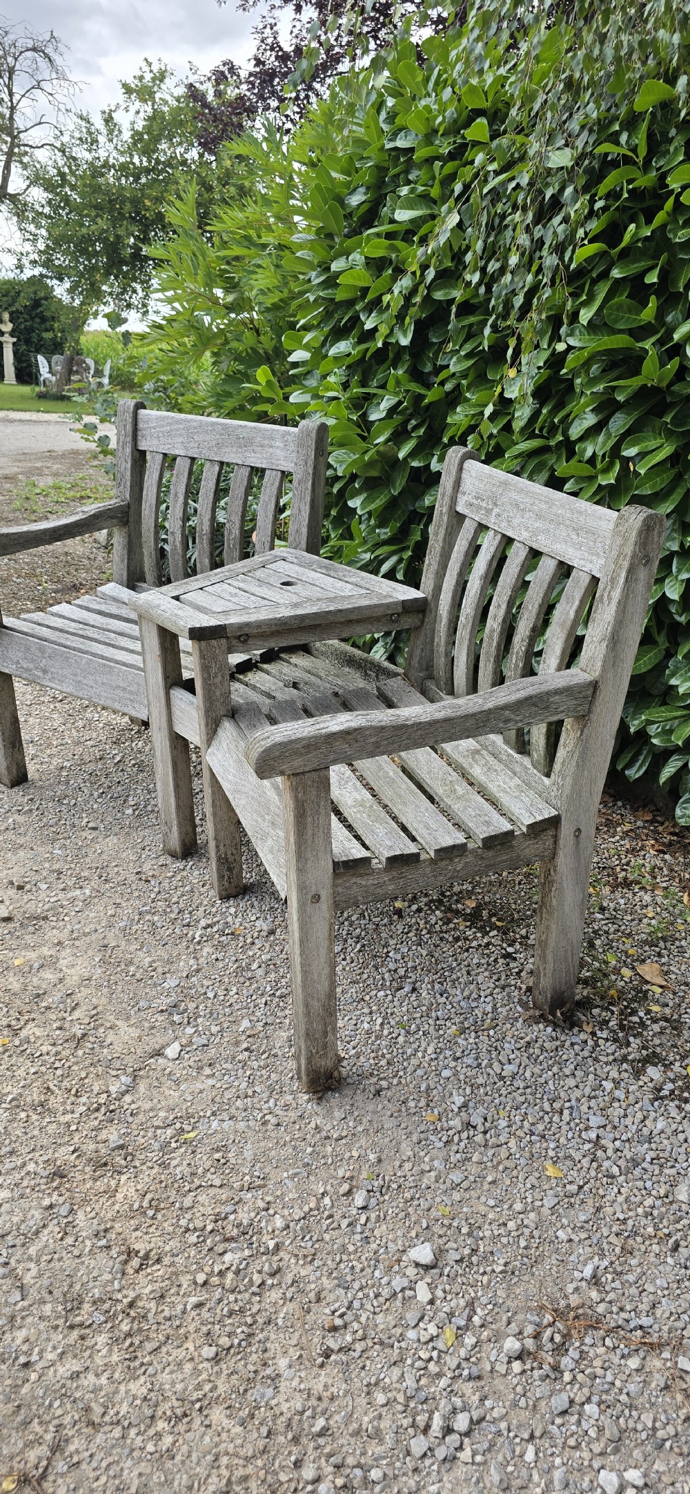 Silvered Double Garden Bench View III