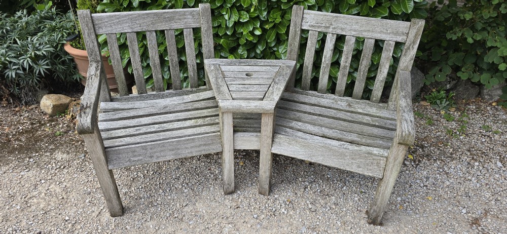 Silvered Double Garden Bench View V