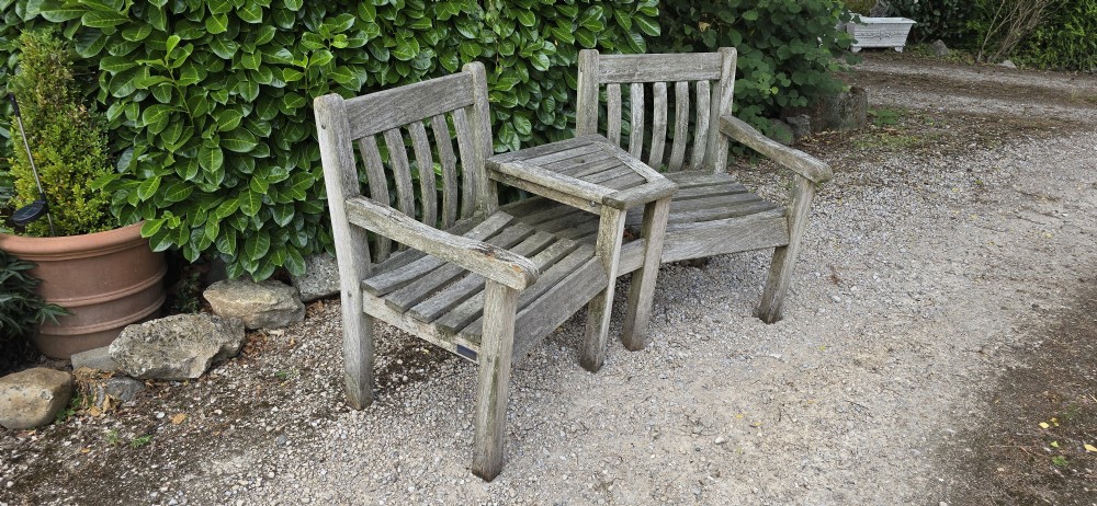 Silvered Double Garden Bench View VI