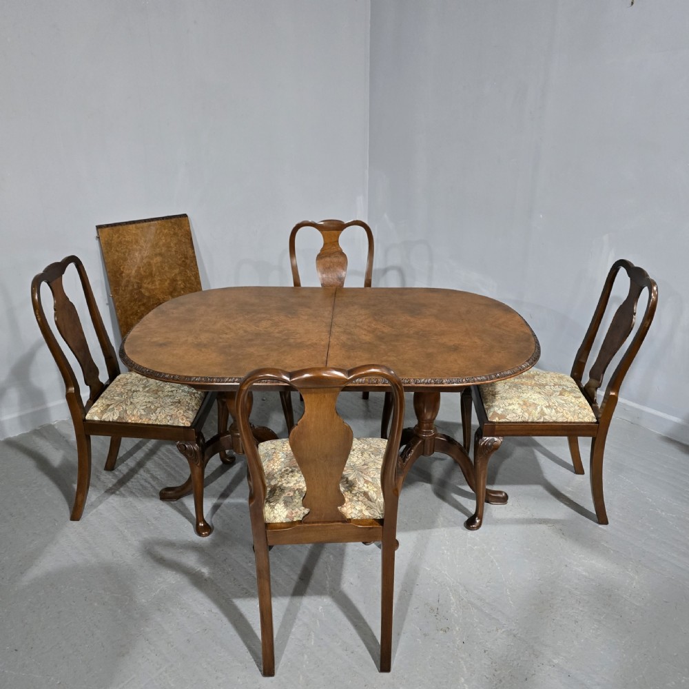 Burr Walnut Table and Four Chairs Dining Suite